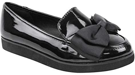 Ladies Womens Girls Flat Dolly Dollie Ballet Ballerina Creepers Chunky Wedge Platforms Work School Shoes Size (UK 8 / EU 41 / US 10, Black Patent Faux Leather PU)