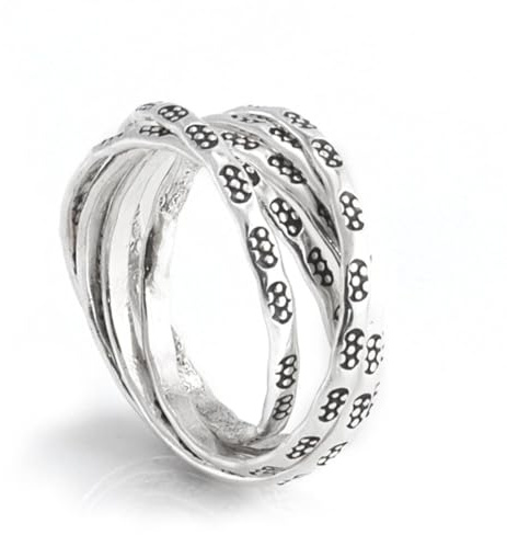 Silverly Russischer Ehering aus Sterlingsilber mit Eingravierten Blumenmotiven | 925 Silber Fünfbandring | Ineinandergreifende Ringe mit Stammesmuster | Boho-Schmuck für Damen | Verlobungsringe