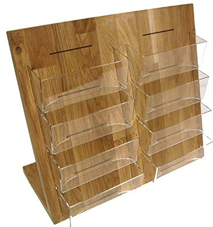 LINLAY Intarsien & Gravuren 8X DIN A6 Querformat Flyerhalter aus Eiche Holz Acryl Tischmodell Prospekthalter Postkartenhalter