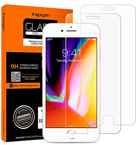 Spigen Verre Trempé compatible avec iPhone 8, iPhone 7, 2 Pièces, Résistant aux Rayures, 9H Protection écran