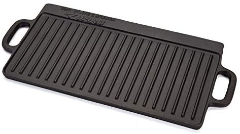 Plancha Rectangular de Hierro Fundido Acanalada para 2 quemadores/Fuegos - 2 Burner Oversize BBQ Plate 50x23.5x1.5cm 4kg. Ideal para hornillo de Camping.