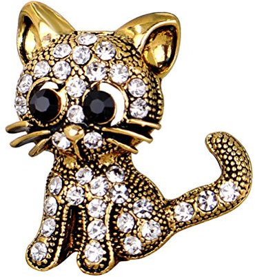 Tinksky Katze Strass Brosche Pin Vintage Brosche mit Strass für Frauen Mädchen Kleid Schal Dekor (Golden)