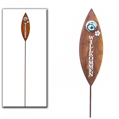 Gartenstecker Willkommen Metall silber/rost H 100 cm Beetstecker Stecker Gartenstab Deko-Stecker Deko-Schild Gartenschild