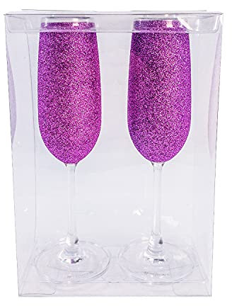 Sparkleware ® Sparkling Pink Glass Champagne Flutes, Set of 2 Hand Crafted Glitter Glasses with Box - Pink Glassware for Her, Mum, Bridesmaid, Hen Party