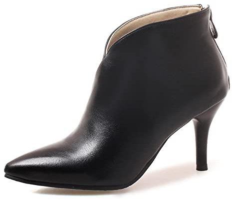 OALEEN Bottines Femme Hiver Boots Talon Haut Aiguille Sexy Bout Pointu Effet Cuir Chaussures Soirée Mariage Noir 37