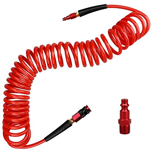Hromee Tubo dell'aria in poliuretano con limitatori di piegatura, tubo flessibile per compressore, con attacco rapido universale industriale da 1/4 e kit spina I/M, rosso