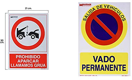 Wolfpack 15050560 Cartel Prohibido Aparcar Llamamos Grúa, 30 X 21 Cm + 15050565 Cartel Vado Permanente 30X21