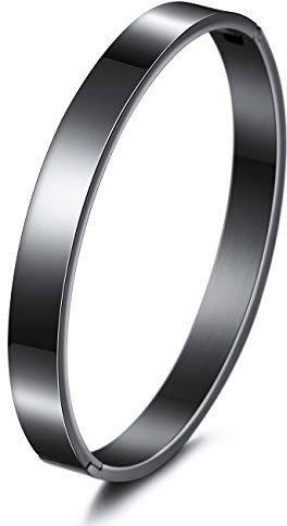 MeMeDIY Personalisierte Armband Gravur Name Identifizierung ID Angepasst für Frauen Mädchen Edelstahl Stulpearmband (Große Größen, Schwarz Farbe)