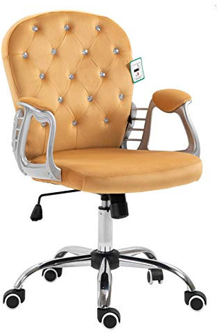 Velvet Diamante Buttoned Swivel Chair with Chrome Feet (Mustard)