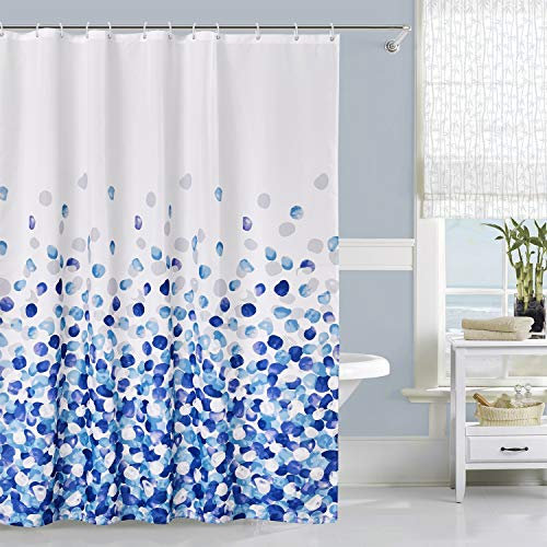 Trimming Shop Cortina de Ducha de baño, diseño clásico, de poliéster prémium, Resistente al Moho y al Moho, Cortina de baño con 12 Ganchos, Círculo Azul, 180cm x 180cm