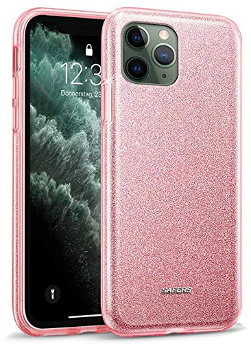 Verco Schutzhülle für iPhone 11 Pro Max Case, Glitzer Motiv Handyhülle für Apple iPhone 11 Pro Max Hülle Silikon TPU Cover [6,5 Zoll], Rosè