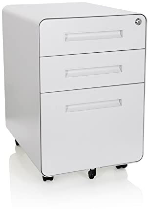 hjh OFFICE 743015 Rollcontainer Color Plus I Stahl Weiß Schubladenschrank mit Rollen, A4 Hängeregister, abschließbar