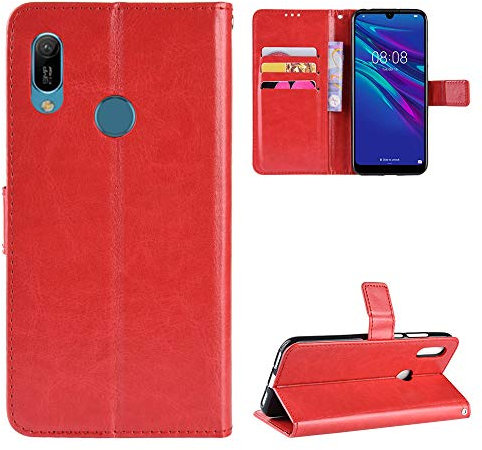 QiongniAN Cover per Huawei Y6 2019,Cover per Huawei Y6s 2019 JAT-LX1 JAT-L21 JAT-LX3 JAT-L23 JAT-L41 / Honor Y6s JAT-L29 / Y6 Prime 2019 / Honor 8A JAT-LX9 Custodia Portafoglio in Pelle Flip Case Red