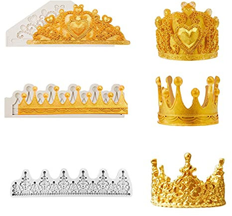 TROYSINC Krone Silikonform,3 Stück Schokoladenformen mit Kronenmotiv,3D Crown Silikonform Kuchen Rand Krone Dekoration Form Retro Relief Silikon Schimmel Weich, Sicher,für Tortendeko Border (Weiß)