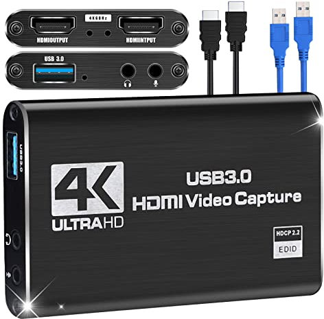 Capture Card Nintendo Switch, Video Capture Card, Game Capture Card 4K 1080P 60FPS, HDMI to USB 3.0 Capture Card for Streaming Work with PS4/PC/OBS/Camera