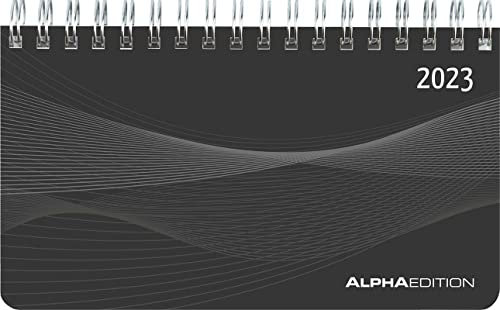 Querkalender Mini PP-Einband schwarz 2023 - Büro-Planer 15,6x9 cm - Tisch-Kalender - 1 Woche 2 Seiten - Ringbindung - Alpha Edition