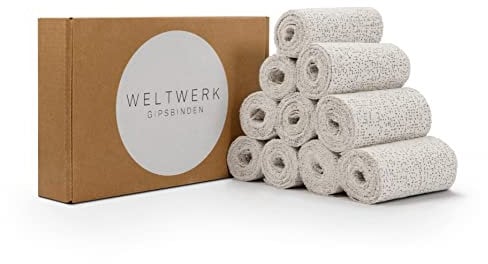 WELTWERK® Gipsbinden Babybauch Abdruck – 10er Set Weiß – schnelltrocknend & hautfreundlich – für Schwangerschaft, Basteln & Modellieren – inkl. E-Book Anleitung & Bastelideen