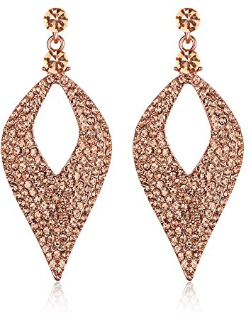 Clearine Bohemian Boho Hollow Leaf Chandelier Crystal Dangle Earrings for Women Champagne Rose Gold-Tone