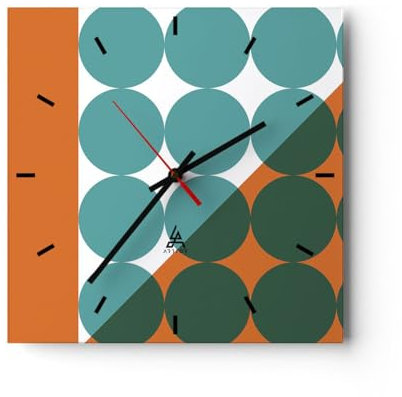 Modern Wanduhr Koliken Türkis Orange 30x30cm Quadrat Klein Wand Uhr Glas Analog Zimmeruhren Küche Büro Wohnzimmer Glasuhr Wall Clock Dekoration Design Wanddekoration Küchenuhr C3AC30x30-4606