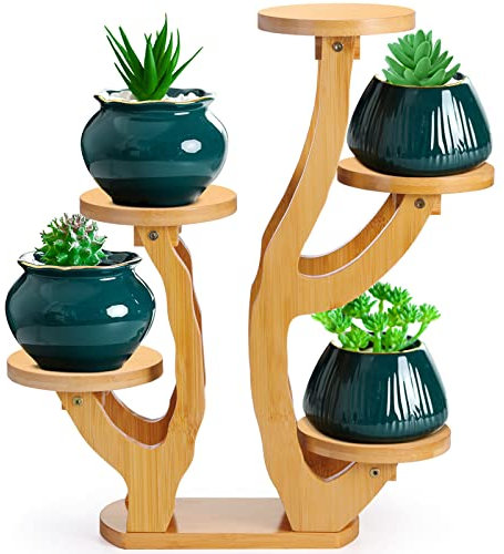 XXXFLOWER 5-stöckiger Pflanzenständer aus Bambus, Mini-Sukkulenten, Fensterbank, Regal für Schreibtisch, Tisch, Wohnzimmer, Balkon, Outdoor, Terrasse, Garten