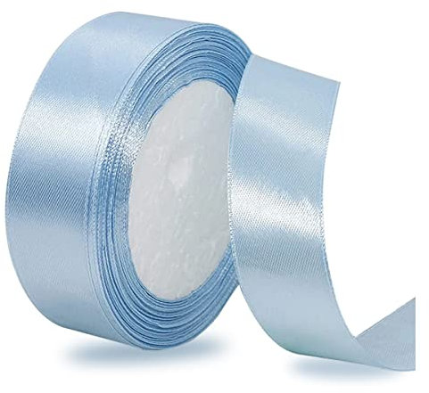 Satinbands Hellblau 25mm Breit, 23 Meters Geschenkband Schleifenband für Geschenkverpackungen, DIY-Basteleien, Blumensträuße, Nähprojekte, Schleifenherstellung, Geburtstags- und Hochzeitsdekorationen