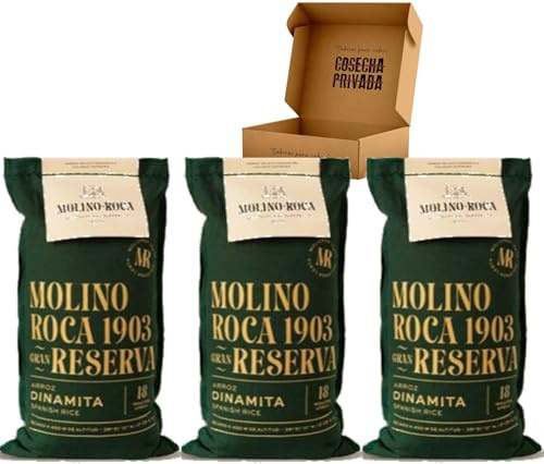 Arroz Molino Roca - Envio 24h - Mejor Arroz Bomba del Mundo- Albufera - Cosecha Privada - 3 Sacos Verdes 1kg (Dinamita Gran Reserva)