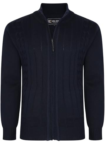 KAM Zip Through Cardigan Cable Knit Mens King Size Sweater Navy 6XL (81)