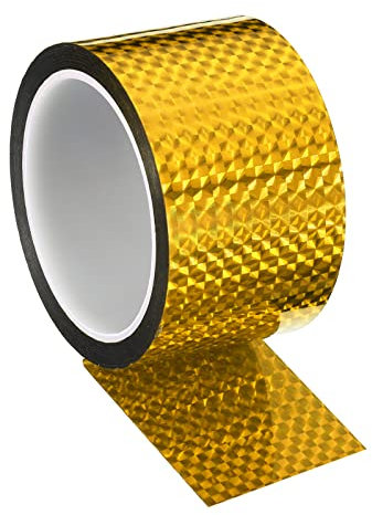 PATIKIL Prisme Ruban 60mm x 50m, Holographique Réfléchissant Autoadhésif pour Bricolage Art Artisanat Enveloppe Décoration, Doré