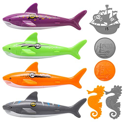 KATELUO Juguetes de Buceo, 9pcs Juguete Acuático para Piscina, Juego Piscina, Anillos de Buceo, Palos de Buceo, Juguetes Piscina, Juguete de Entrenamiento de Buceo, Juegos de Piscina para Niños