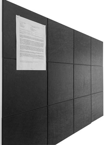 DECORITA Large Black Felt Wall Tiles - 12 Pack, 11.8x11.8, 0.35 Thick, Adhesive Felt Panels, Office Pin Board
