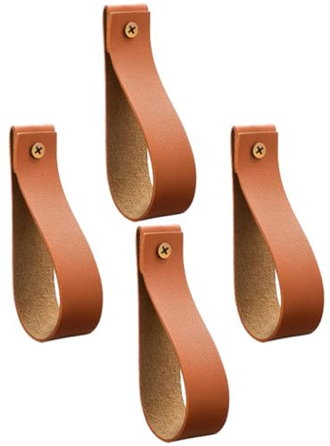 Angoily Lot de 4 Crochets Muraux: Supports d'étagères et Tringle à Rideau en Cuir, Support Tringle Rideaux Sans Percage, Sangles de Suspension 12 * 2.5cm*0.2cm/10.8 * 2.5 * 0.2cm