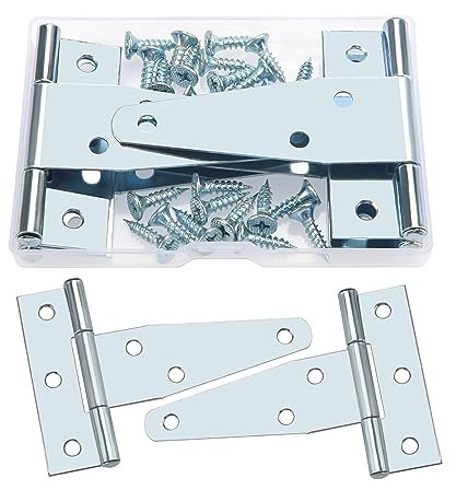 YIXISI 4 Piezas 75mm Bisagra Forma T, Granero Puerta Bisagras en T, Metal Tee Hinges con 24 Tornillos, para Puerta de Granero, Cobertizo, Jardín, Plata