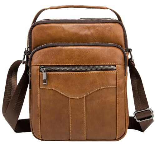 MANNUOSI Herren Schultertaschen business Freizeit Henkeltaschen echtleder vintage Handtaschen Braun A