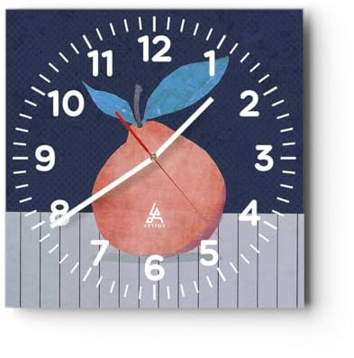 Modern Wanduhr Obst Apfel Minimalismus 30x30cm Quadrat Klein Wand Uhr Glas Analog Zimmeruhren Küche Büro Wohnzimmer Glasuhr Wall Clock Dekoration Design Wanddekoration Küchenuhr C4AC30x30-5358