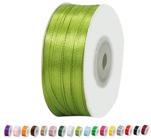 Satinband Armee grün 3mm Breit Geschenkband Satin,91m Satinbänder Armee grün Dick Schleifenband Dekoband Seidenband Geschenkverpackung Stoffband Geschenkbänder für Dekorieren Basteln Kleid Hochzeit