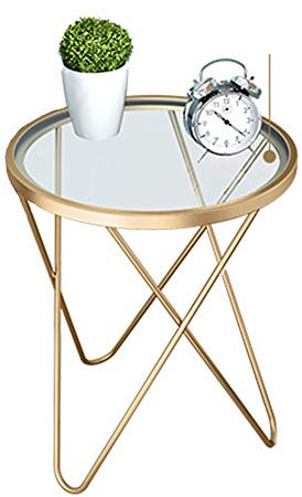 Table Basse Table Basse Ronde en Verre, Structure en métal, Or/Noir, 7x47x62 cm (Couleur : Or)