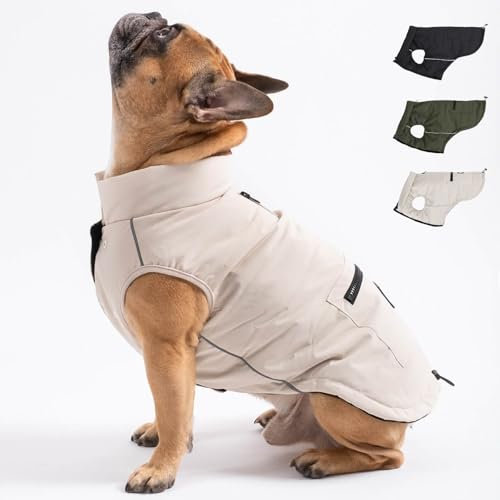 PAW WOW Toni Hundejacke | Winter Hundemantel mit Bauchschutz | Hundeweste für große & kleine Hunde (Beige, XS)