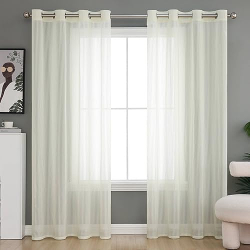 Homxi Gardinen Wohnzimmer Voile 2er Set,2 x 107W x 229H cm,Vorhänge mit Tüll Gelb Beige Einfarbig Vorhang mit Ösen