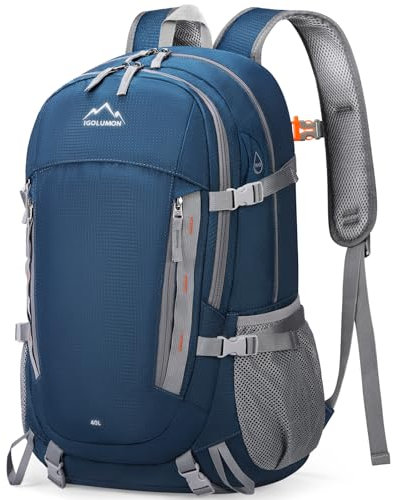 IGOLUMON Wanderrucksack Herren Damen 40L Rucksack Wasserdichter Groß Reiserucksack Leicht Faltbarer Trekkingrucksack mit Reflexstreifen Outdoor-Sportrucksack Für Bergsteigen Radfahren Reisen Blau