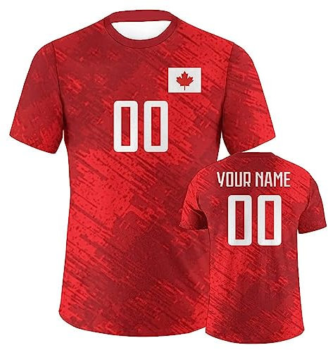 LouisBerry Personalisiertes Fußballtrikot mit Namen und Nummer, personalisiertes Nationalflaggen-T-Shirt für Männer und Frauen, Jugendliche, Fußballbekleidung, Fans, Geschenke, Kanada, One size