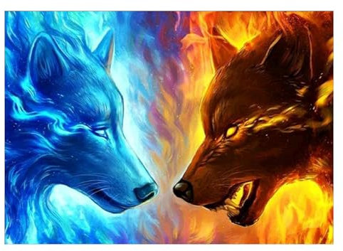 ParNarZar Diamond Painting Set für Erwachsene Wölfe aus Feuer und Eis 35x45cm Klein Runde Steine vollbild set für Küche, Speisesaal, Wohnstub, Schlafzimmer, Eingangshalle, Treppe