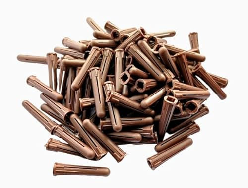 Lot de 100 chevilles murales marron de 7 mm, diamètre du trou de fixation de 7 mm, pour pierre, brique ou béton - 7 mm - Fixation marron en plastique - Chevilles murales marron