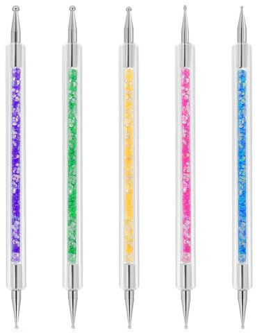5 Stück Dotting Pen Art Strass Nail Dotting Tools Nail Pinsel Set Doppelter Kopf Professional Acryl Nagel Pen Gel Nagel Pinsel Design Marbleizing Werkzeug für DIY Maniküre Salon