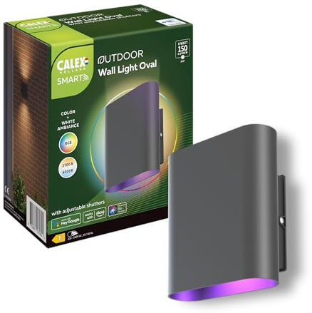 CALEX Smart Outdoor LED Wandleuchte, Up & Down, Ovales Design, RGB-Farben & kalt- bis warmweiß Licht, dimmbar, integriertes LED-Modul, wasserdicht, App- & Sprachsteuerung, Schwarz