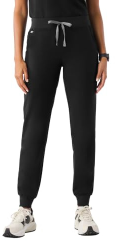 FIGS Zamora Jogger Scrub Pants für Damen – schmale Passform, 6 Taschen, Yoga-Bund, gerippte Knöchelbündchen, Anti-Falten, Schwarz, M