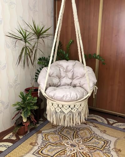 Natürlicher hängender handgefertigter Makramee-Schaukelstuhl - Indoor Outdoor Hängematte