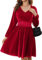 Zeagoo Robes De Cocktail pour Femme Robes De Soirée Élégantes en Velours Taille Haute Col en V Robes De Bal Formelles Manches Longues Robes De MariéE en Velours Rouge XXL