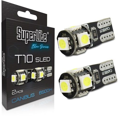 Superlite Set de 2 Bombillas T10 de 5 Leds de la Gama Blue Series Tecnología CanBus y Temperatura de Color de 6500K Ideal para Coche y Camión