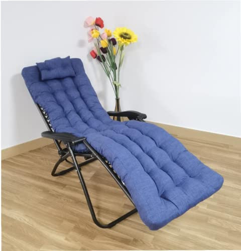 REINO MANSIDI Cojín Tumbona 180x55x6cm Reclinable con Almohada Reposacabeza, Colores Lisos. Colchoneta Tumbona Exterior con Relleno de Fibra Hueca. (Azul)