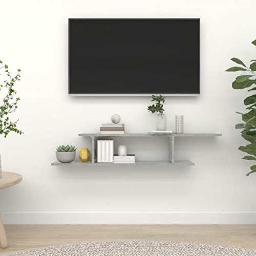 Homgoday Étagère TV Murale Gris béton 125x18x23 cm Aggloméré, Armoire de Télévision Suspendu avec Étagères, Muraux Meuble TV Flottant pour Salon, Chambre